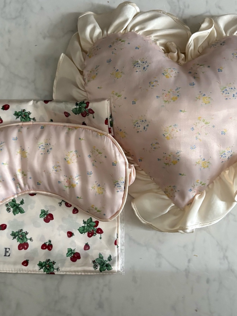 Lacemade bundle Pink Floral Heart Pillow and Matching Sleep Mask Set